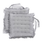 2er Set Stuhlpolster aus 100% Baumwolle mit Fransen und Bändern, 40x40x3 cm, Grau, 2 tlg.