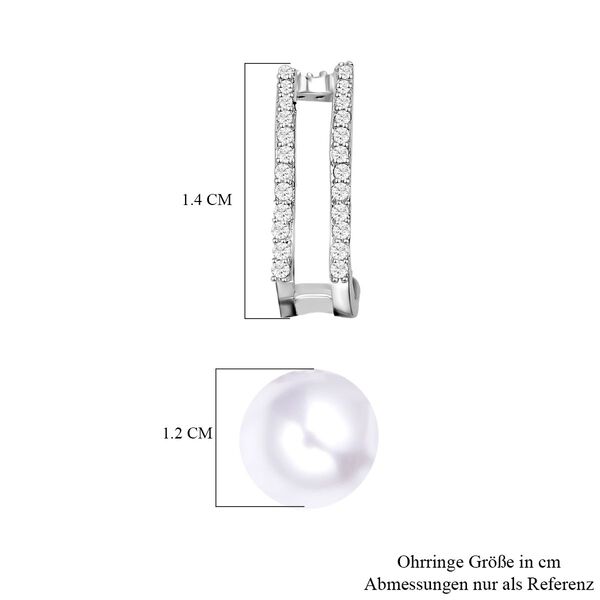 Weiße Muschelkernperlen und Zirkonia-Ohrringe, Messing image number 5