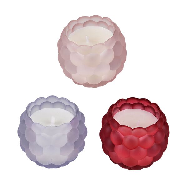 3er Set - Duftkerze Traubenform Schwarzer Granatapfel, Agarholzrose, Franz&ouml;sischer Lavendel, Glas 7.5 x 7 cm image number 3