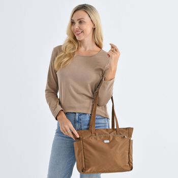 Signature Handtasche, edles Nylon Design mit 3 Rei&szlig;verschluss Taschen und 2 offenen Au&szlig;entaschen, 30x30x10cm, Gold