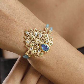 Pfau Triplett Quarz und Multi Edelstein Armband, 19 cm - 22,71 ct.