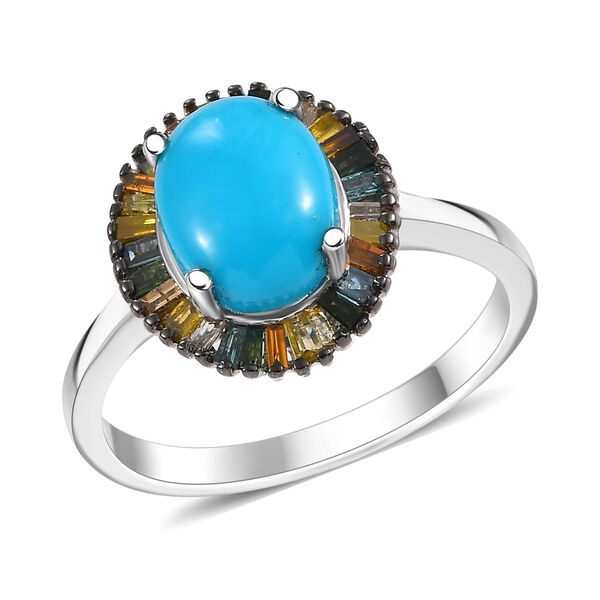 AA Amerikanischer, nat&uuml;rlicher Sleeping Beauty T&uuml;rkis und mehrfarbiger Diamant-Ring - 2,44 ct. image number 0