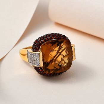 AAA Citrin, Mosambik Granat und Zirkon-Ring - 21,30 ct.