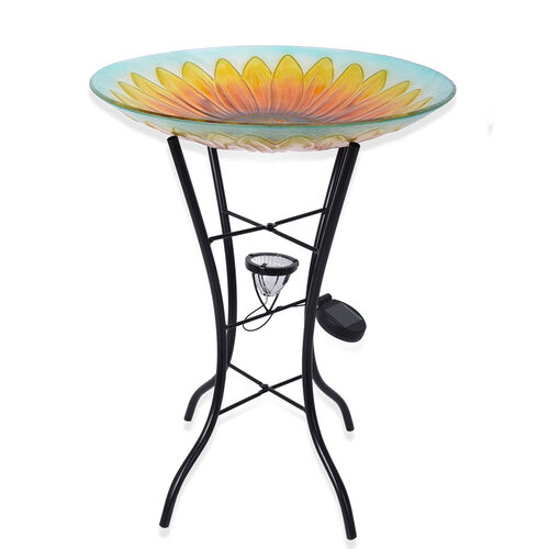 Garten Vogeltränke aus Glas mit Solarleuchten, Sonnenblume, Größe: 45x45x57 cm, Mehrfarbig image number 1