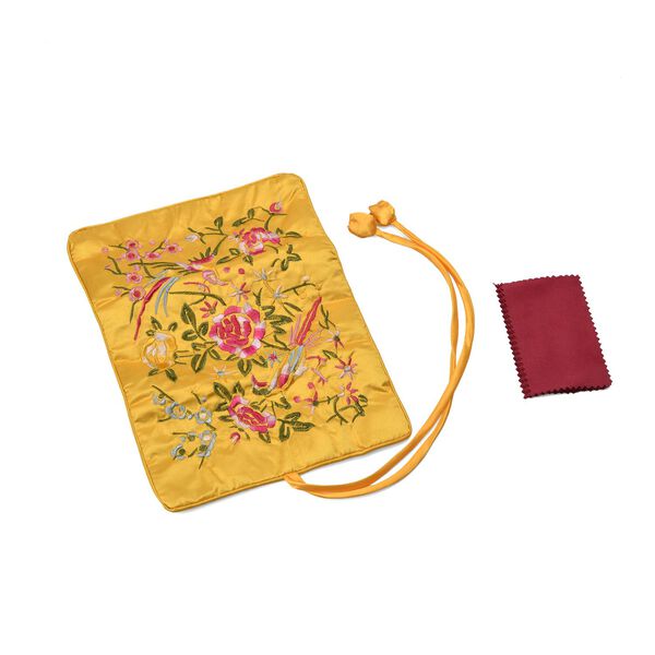 Reise-Schmuckrolle mit Stickmuster 1 Organizer + 5 Silberputzt&uuml;cher Satin, Gelb image number 2