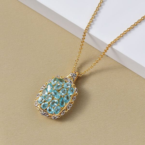 Batroke Blauer Apatit Schmuckset ca. 50 cm Nickelfreies Messing platiniert und vergoldet und Edelstahl platiniert ca. 3.17 ct image number 2