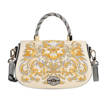 GRAND PELLE Umh&auml;ngetasche aus echtem Leder, Damaststickerei, mit Tragegriff und Schulterriemen, 23&times;9&times;13 cm, Grau