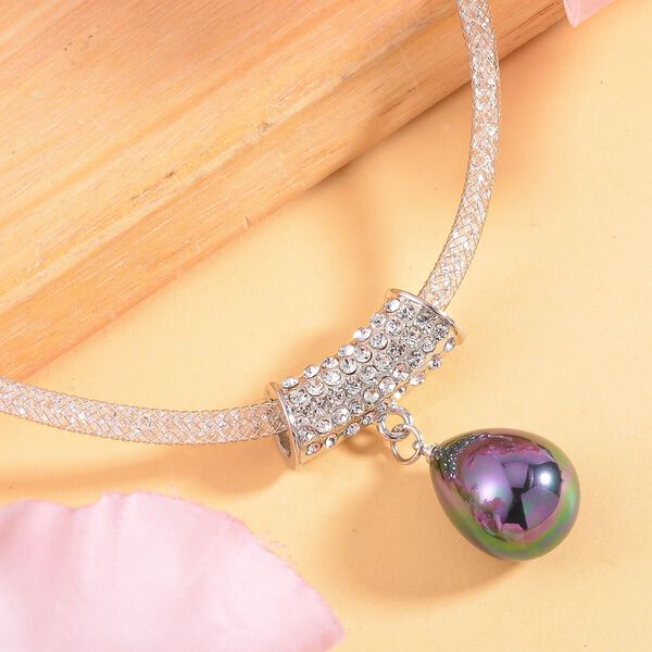 Pfauenmuschelperle, Weißer Kristall Anhänger mit Kette image number 2