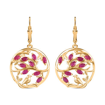 Garten der Kronjuwelen-Afrikanischer Rubin (Fissure gef&uuml;llt) Ohrringe 925 Silber 750 Gelbgold Vermeil ca. 2.23 ct