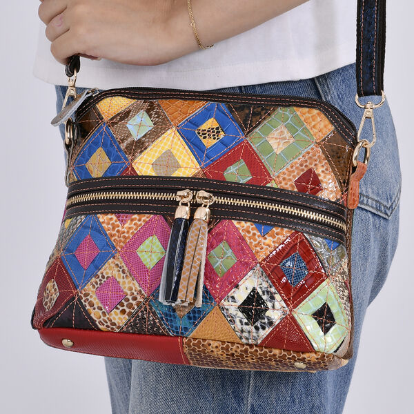 Chaos by Elsie- Echtleder Crossbody Bag mit RFID-Schutz und Kroko-Prägung, Rautenmuster image number 8