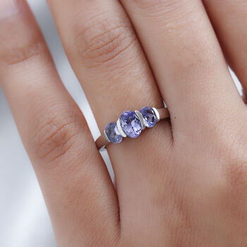 Tansanit 3-Stein-Ring, 925 Silber platiniert  ca. 1,30 ct
