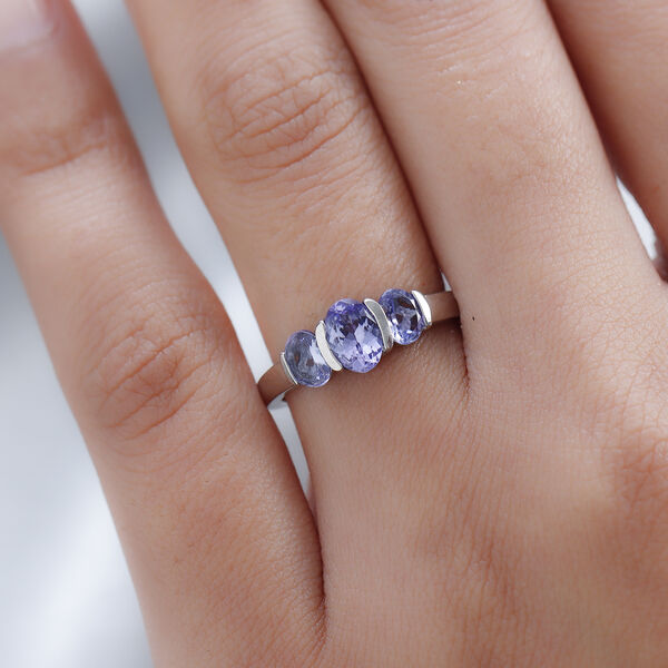 Tansanit 3-Stein-Ring, 925 Silber platiniert  ca. 1,30 ct image number 3