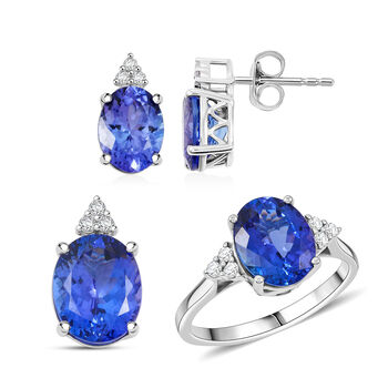 LUXORO AGI zertifiziert und gepr&uuml;ft AAAA Tansanit und Diamant Schmuckset in 585 Wei&szlig;gold