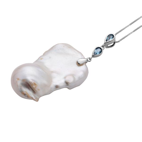 Barockperle und Blautopas Anhänger mit Kette, 925 Silber rhodiniert image number 4