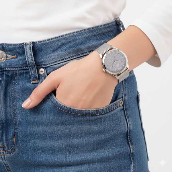 STRADA Stardust Zifferblattuhr mit japanischem Uhrwerk und silberfarbenem 316L Edelstahl -Mesh-Armband image number 3