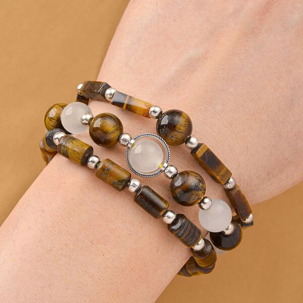 3er Set - Gelbes Tigerauge, Erstellt weißes Katzenaugen Armband, ca. 175.00 ct image number 2