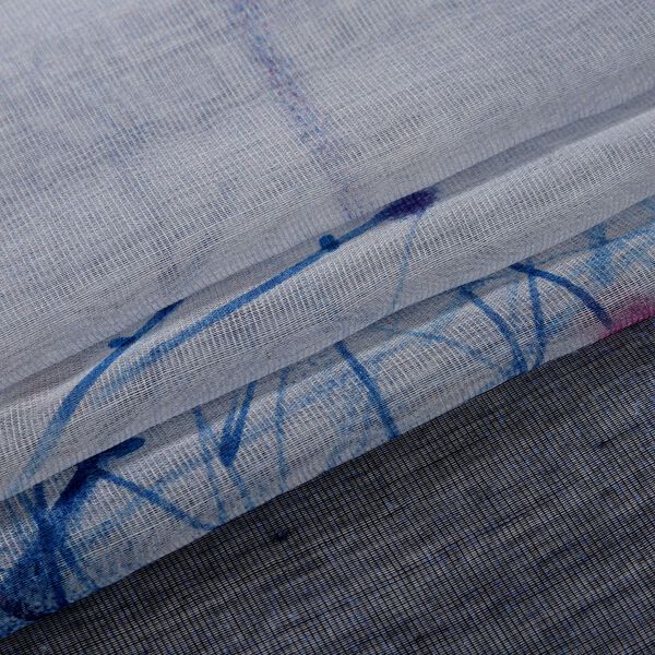 LA MAREY - Luxuriöser Floral-Print Schal, Merinowolle und Maulbeerseide, blau image number 3