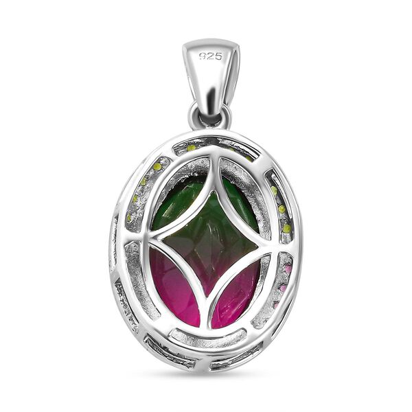 Wassermelone-Quarz-Triplett und mehrerer Edelsteine-Halo-Anhänger in Silber image number 5