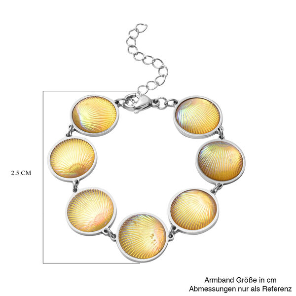Muschel-inspiriertes Harzperlen-Design Armband, ca. 18.5 cm+ 5 cm extender, Reiner Edelstahl, Gelb image number 3