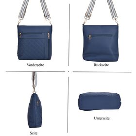 Crossbody-Tasche mit Steppmuster und Schultergurt, 3 Rei&szlig;verschlussf&auml;cher, 21x13x7,5cm, Blau