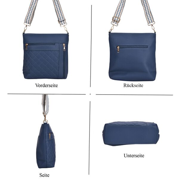 Crossbody-Tasche mit Steppmuster und Schultergurt, 3 Rei&szlig;verschlussf&auml;cher, 21x13x7,5cm, Blau image number 4