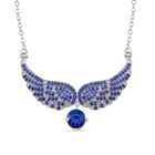 Engelsflügel-Halskette mit blauem Zirkonia und Kristall, 52 cm + 5 cm Extender, silberfarben