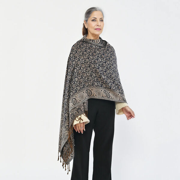 Gewebter Viskose Jamawar Schal, Gold image number 3