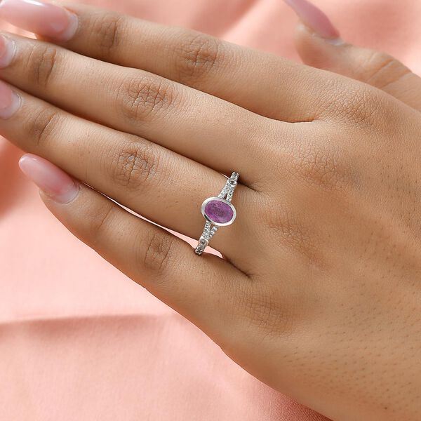 Ilakaka Rosa Saphir und wei&szlig;er Zirkon-Ring, 925 Silber platiniert, ca. 1,28 ct image number 3