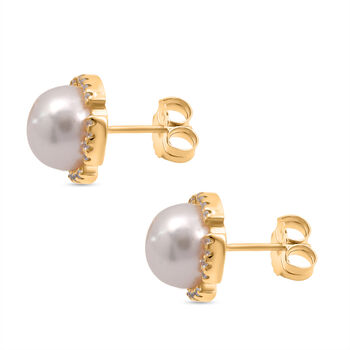 S&uuml;&szlig;wasser Perle (10 mm), Wei&szlig;er Zirkonia Ohrringe 925 Silber vergoldet