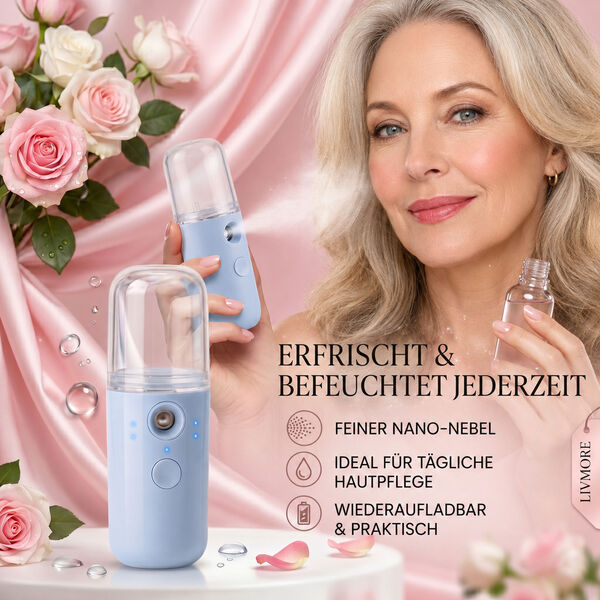 LIVMORE Mini-Nano-Feuchtigkeitsspray, wiederaufladbar, 20ml, Blau image number 1