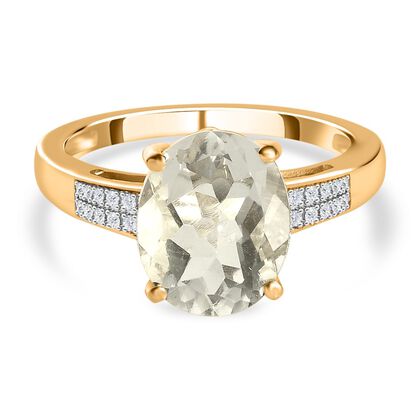 Mexikanischer nat&uuml;rlicher Hyalit Opal und Moissanit Ring, 925 Silber Gelbgold Vermeil (Gr&ouml;&szlig;e 20.00) ca. 2.73 ct