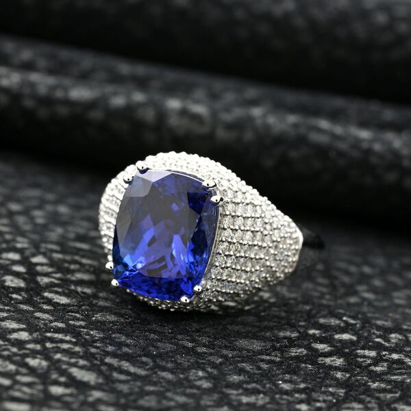 RHAPSODY zertifiziert und gepr&uuml;ft AAAA Tansanit und Diamant Ring in 950 Platin - 6,65 ct. image number 1