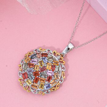 Mehrfarbiger Saphir und Zirkon Anh&auml;nger mit 50cm Kette - 3,63 ct.