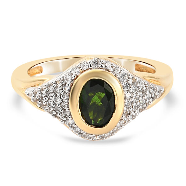Nat&uuml;rlicher Chromdiopsid und Zirkon Ring 925 Silber vergoldet  ca. 1,32 ct