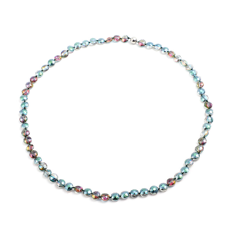 Mehrfarbige Glaskristall-Halskette, 90 cm, silberfarben image number 0