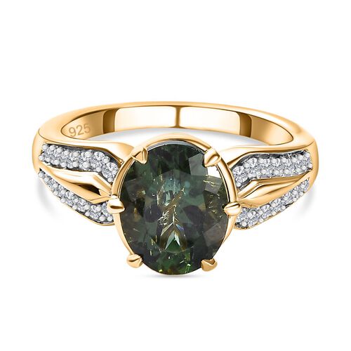 Natürlicher grüner Apatit, Weißer Zirkon Ringe 925 Silber Gelbgold Vermeil (Größe 18.00) ca. 2.83 ct image number 0