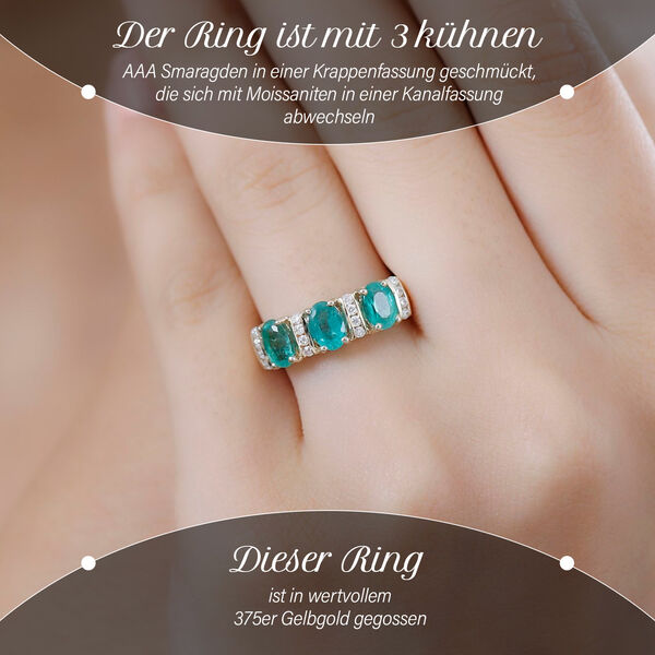 AAA Smaragd und Moissanit Ring in 375 Gold - 1,54 ct. image number 3