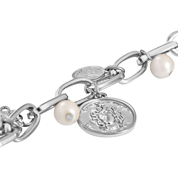 Weißes Glasperlen-Armband, 19 cm, silberfarben image number 2