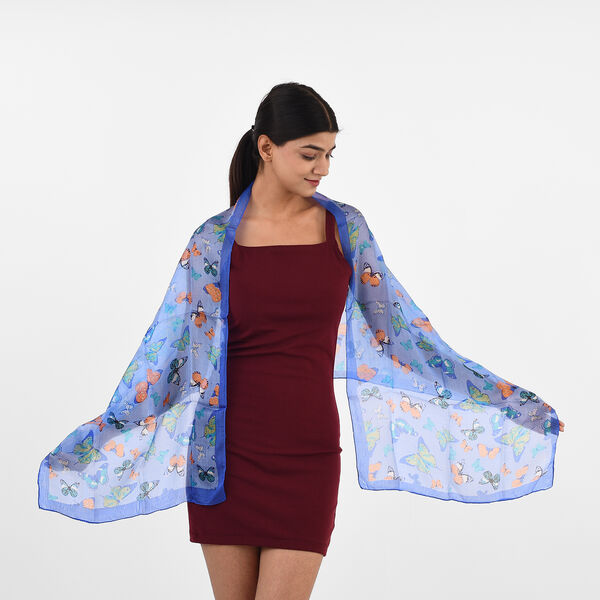 Bedruckter 100% Satin-Seidenschal, 48x160cm, lila image number 2