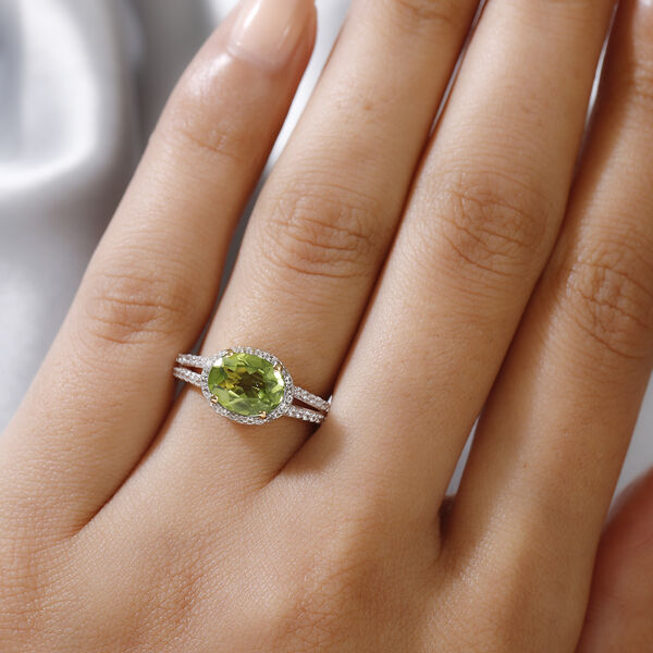 Nat&uuml;rlicher Peridot und Zirkon-Ring, 925 Silber vergoldet  ca. 2,32 ct image number 3