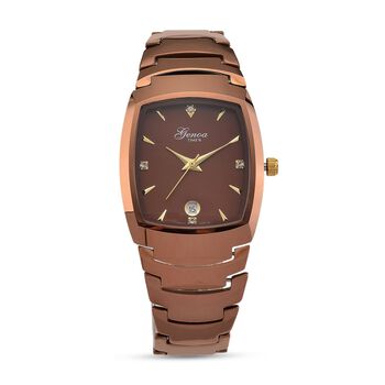 GENOA - Armbanduhr mit Datumsanzeige, Japanische-Uhrwerk mit Wei&szlig;er Kristall, Wolframstahlgeh&auml;use, Reiner Edeslstahl, Champagner