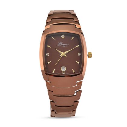 GENOA - Armbanduhr mit Datumsanzeige, Japanische-Uhrwerk mit Wei&szlig;er Kristall, Wolframstahlgeh&auml;use, Reiner Edeslstahl, Champagner