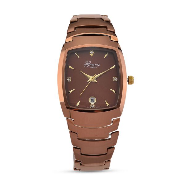 GENOA - Armbanduhr mit Datumsanzeige, Japanische-Uhrwerk mit Wei&szlig;er Kristall, Wolframstahlgeh&auml;use, Reiner Edeslstahl, Champagner image number 0