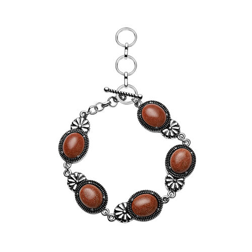 Goldenes Sandstein-Armband, ca. 20 cm, silberfarben, schwarz oxidiert ca. 40.00 ct image number 0
