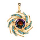 Nebel Quarz, Neon Apatit Anhänger, 925 Silber 750 Gelbgold Vermeil ca. 3.76 ct