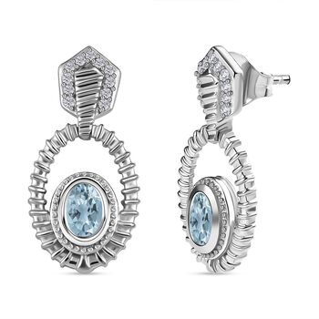 Espirito Santo Aquamarin und wei&szlig;e Zirkon Ohrringe, 925 Silber platiniert ca. 1.24 ct