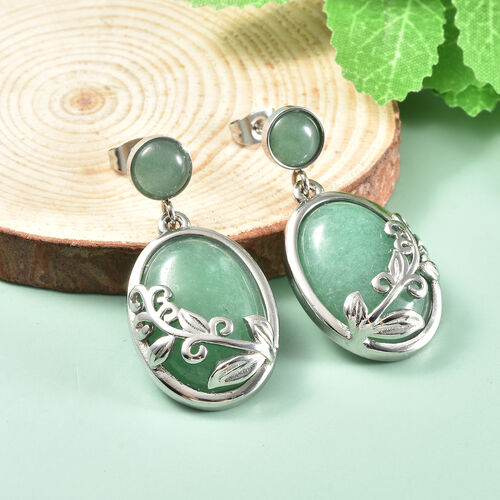 Grüner Aventurin Ohrhänger Edelstahl ca. 28,00 ct  image number 1