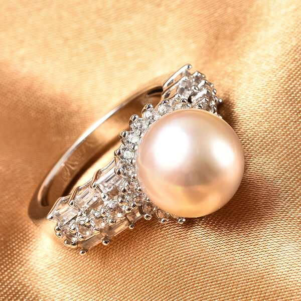 Goldener S&uuml;dsee Perle und Zirkon-Ring in Silber image number 2