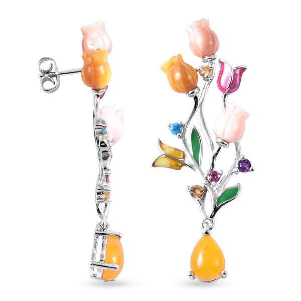 JARDIN-KOLLEKTION Mehrfarbig Perlmutt und Gelbe Jade, Mehrfarbig Edelstein Ohrhänger 925 Silber Rhodium-Überzug  image number 3