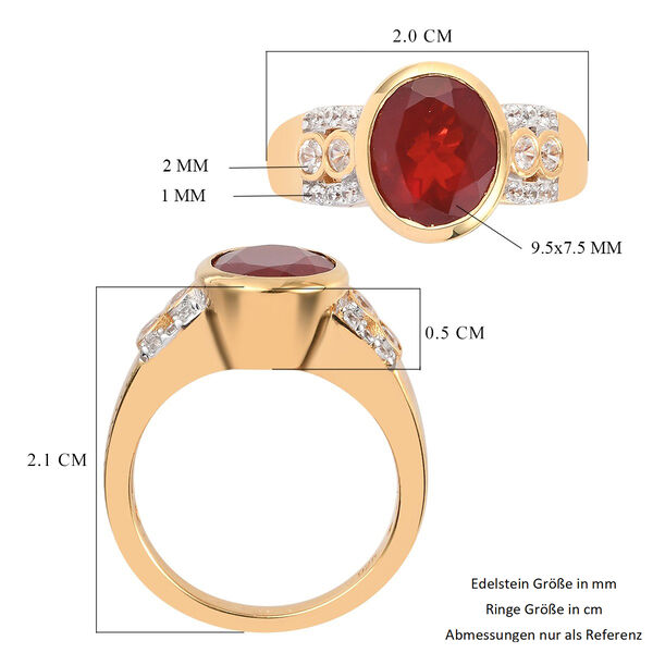 Mexikanischer Kirschfeuer-Opal und Zirkon Ring 925 Silber Vermeil image number 7